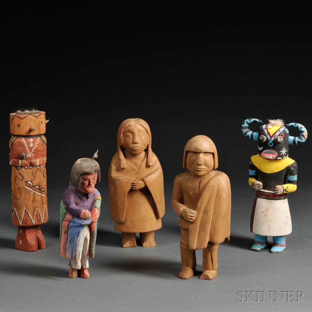 Appraisal: Six Carved Wood Items four kachinas and two Southwest Indian