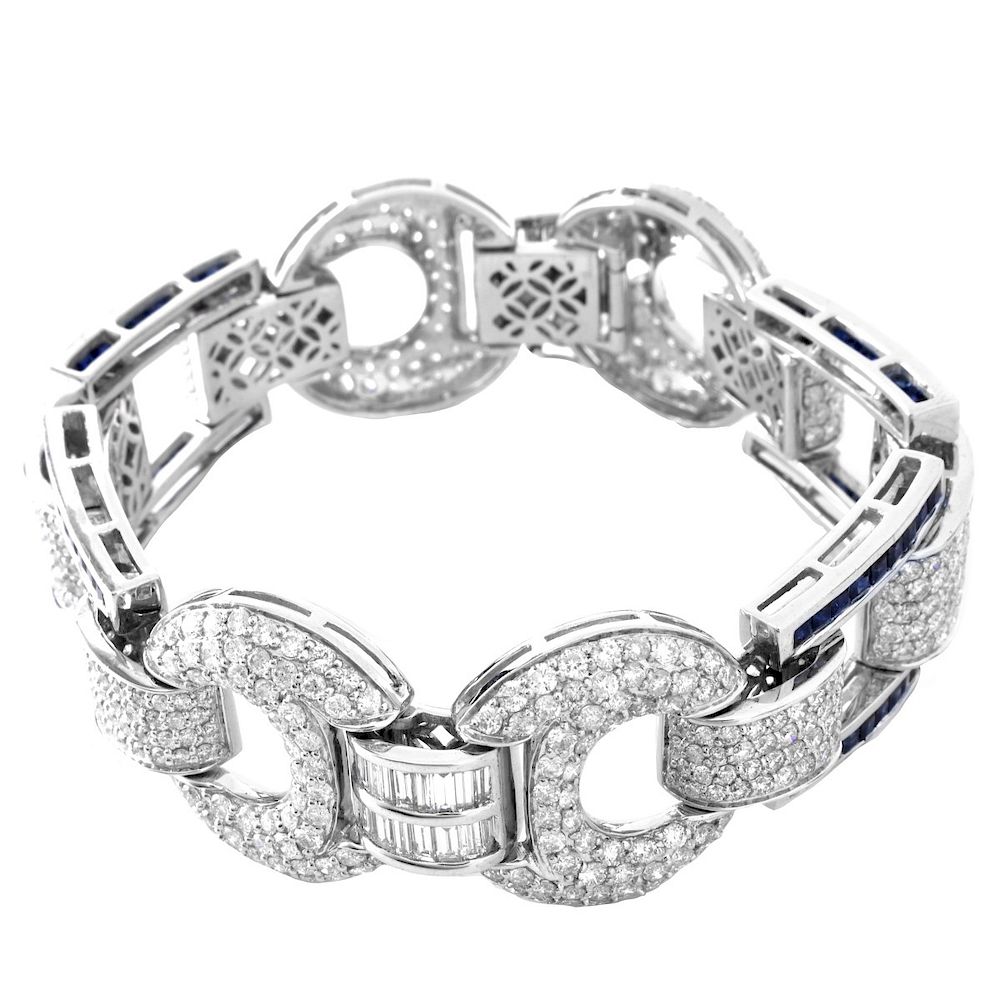 Appraisal: Diamond Sapphire and K Gold Bracelet Approx Carat TW Pave