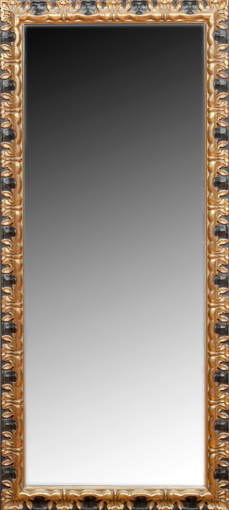 Appraisal: Baroque Style Leaf-Carved Black-Painted and Parcel-Gilt Pier Mirror ft x