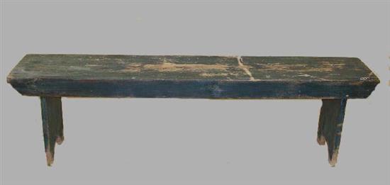 Appraisal: PAINTED BENCH American th century pine Cutout feet a variety