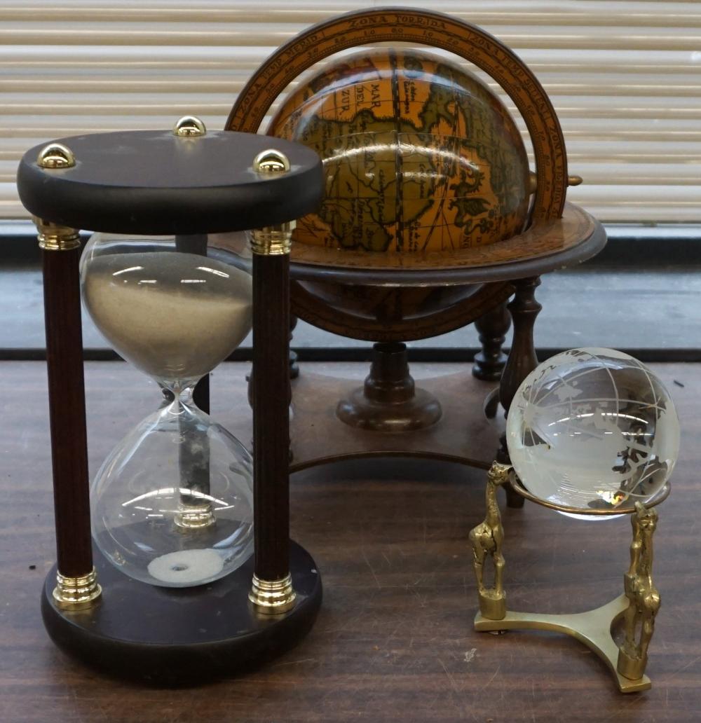 Appraisal: Two Desk Globes and an Hourglass