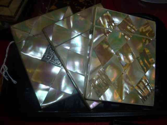 Appraisal: FOUR VICTORIAN MOTHER OF PEARL CARD CASES each with geometric