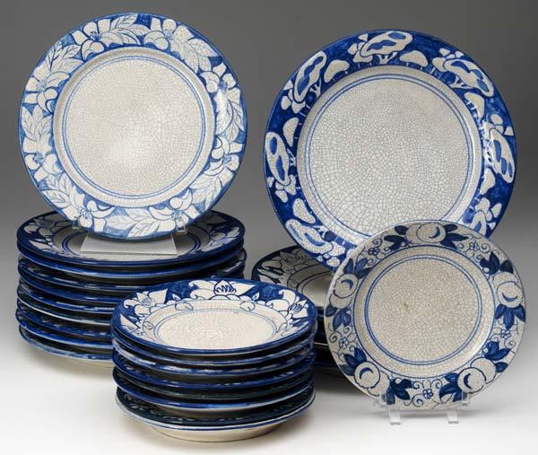 Appraisal: DEDHAM Twenty-five Crackleware plates Nine four in the Clockwise Rabbit