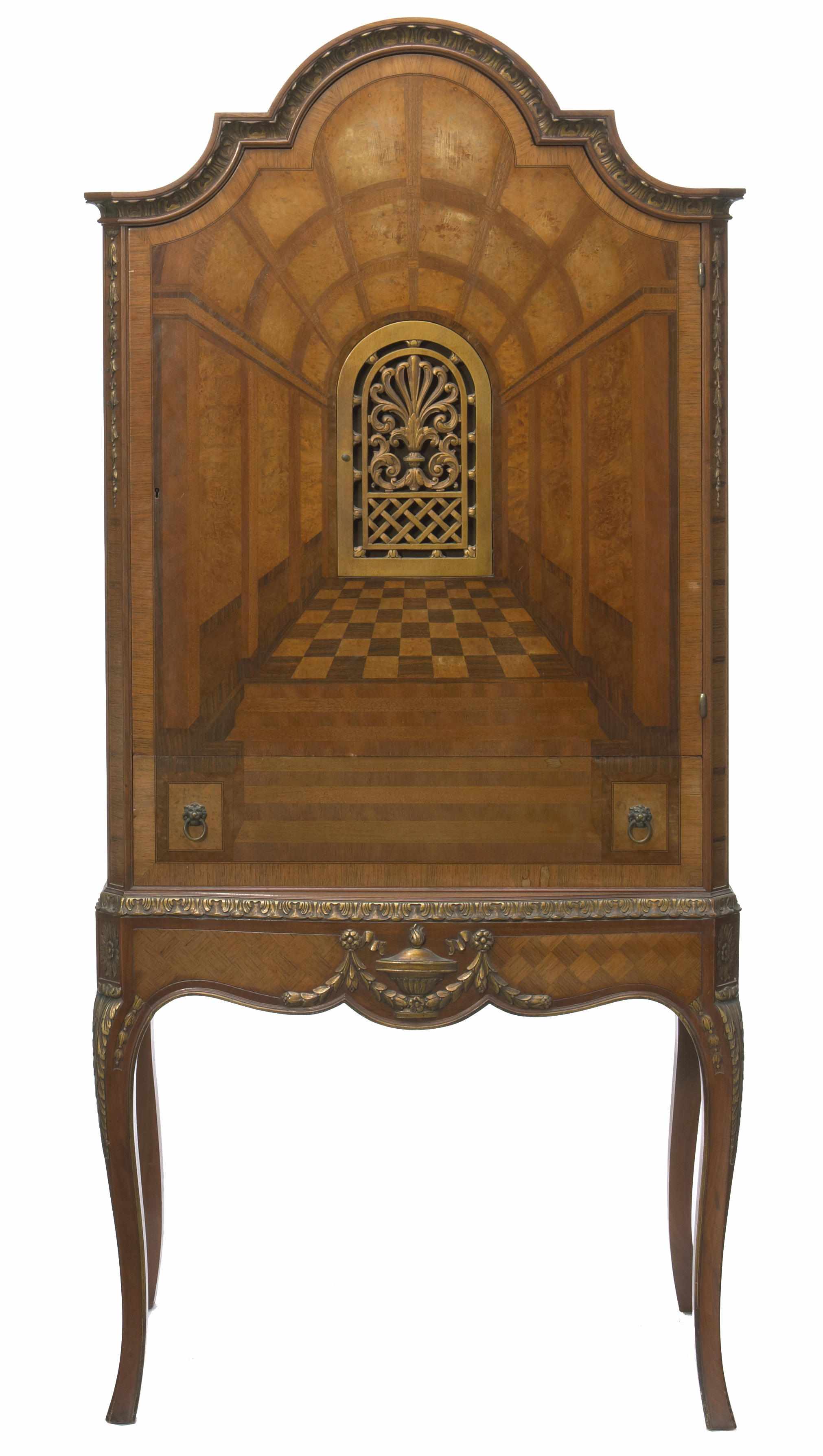 Appraisal: A Continental Rococo style marquetry inlaid secretary cabinet height in