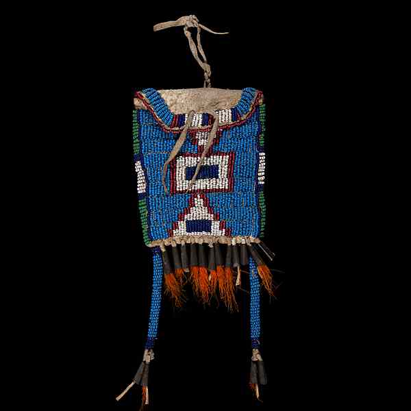 Appraisal: Sioux Beaded Hide Ration Pouch sinew-sewn and beaded using colors