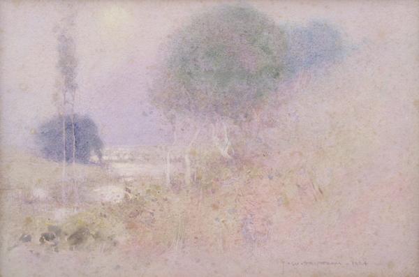 Appraisal: J W TRISTRAM - The Creek in Morning Mist watercolour