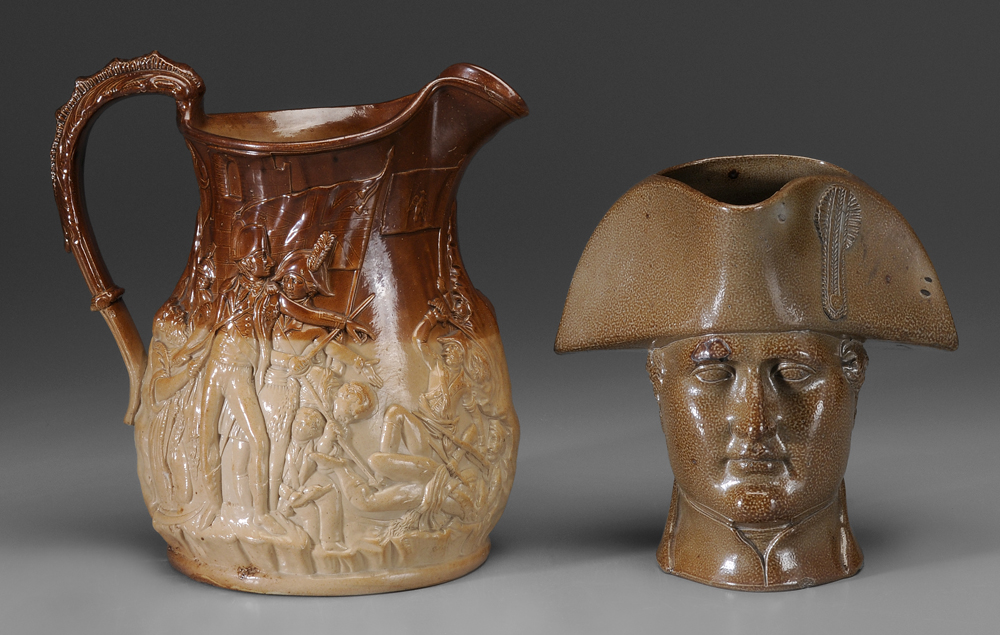 Appraisal: Two Pitchers Military Motifs British th century one stoneware with