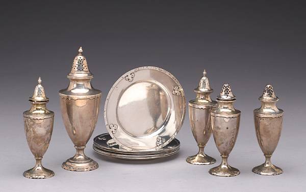 Appraisal: A group of sterling table articles Comprising set Carmel bread