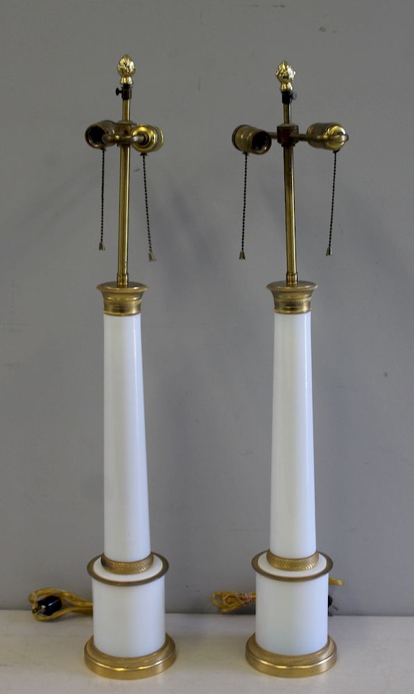 Appraisal: Pair of Fine Quality Gilt Metal Mounted Column Form Lamps