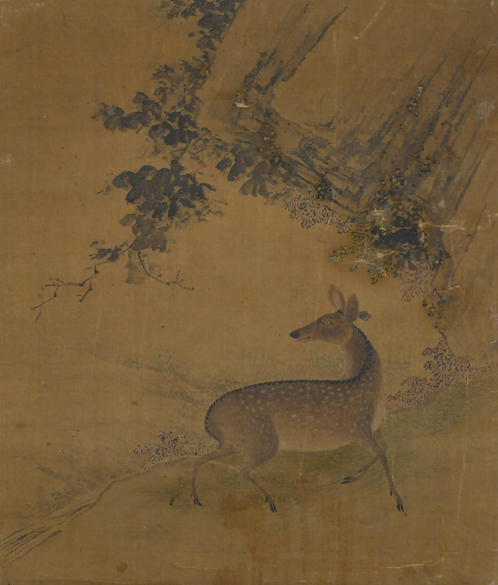 Appraisal: Korean th Cent Deer Painting on Silk ''x '' Image