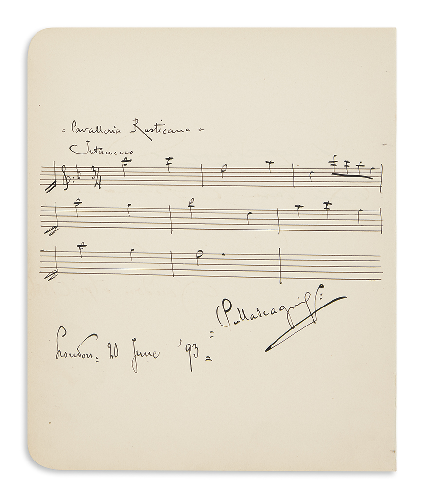 Appraisal: MASCAGNI PIETRO Autograph Musical Quotation titled and Signed P Mascagni