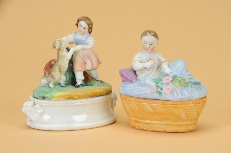 Appraisal: Lot of Bisque Trinket Boxes Germany ca includes child in