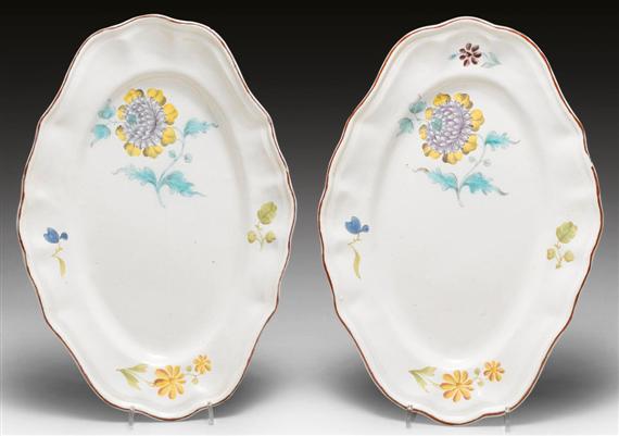 Appraisal: PAIR OF OVAL CHARGERS WITH FLORAL DECORATION FRANCE STRASBOURG TH