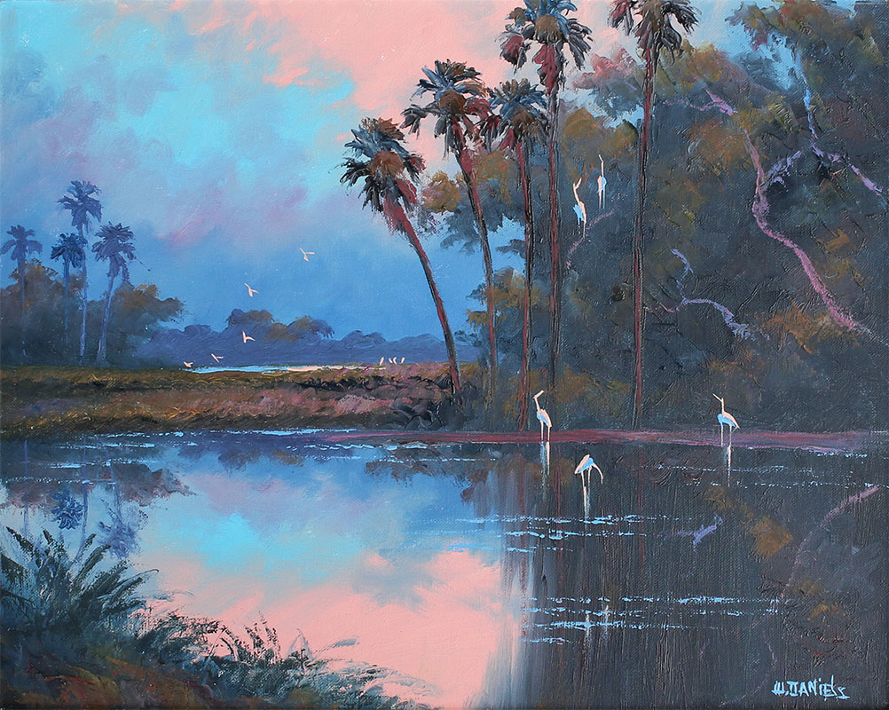 Appraisal: DANIELS Willie American th Century Florida Highwaymen sunrise backwater scene