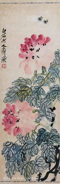 Appraisal: Qi Baishi Chinese - Flowering Peony with Bumble Bees ink