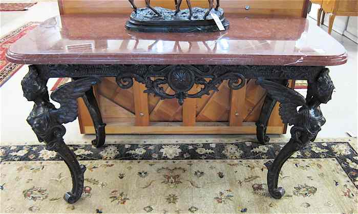 Appraisal: BRONZE RENAISSANCE STYLE CENTER TABLE having a rectangular rosso marble