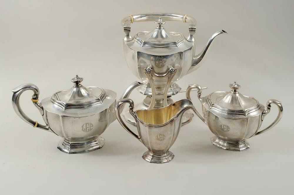 Appraisal: Dominick Haff Sterling Silver Tea Set Dominick and Haff sterling