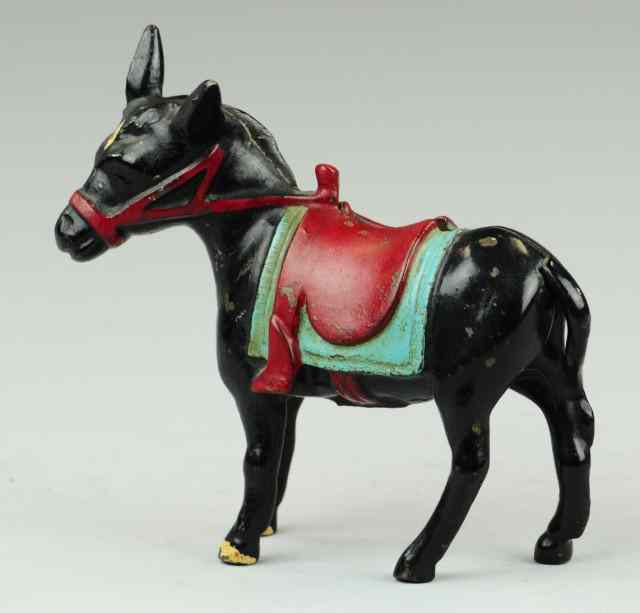 Appraisal: PAINTED DONKEY STILL BANK Unusual paint scheme very colorful example