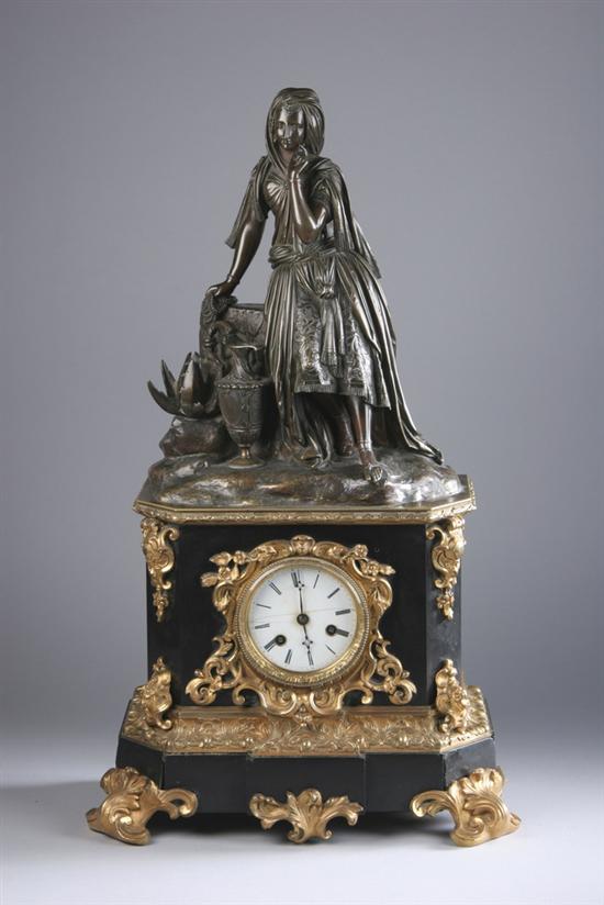 Appraisal: NAPOLEON III BRONZE AND MARBLE MANTLE CLOCK Circa Black marble