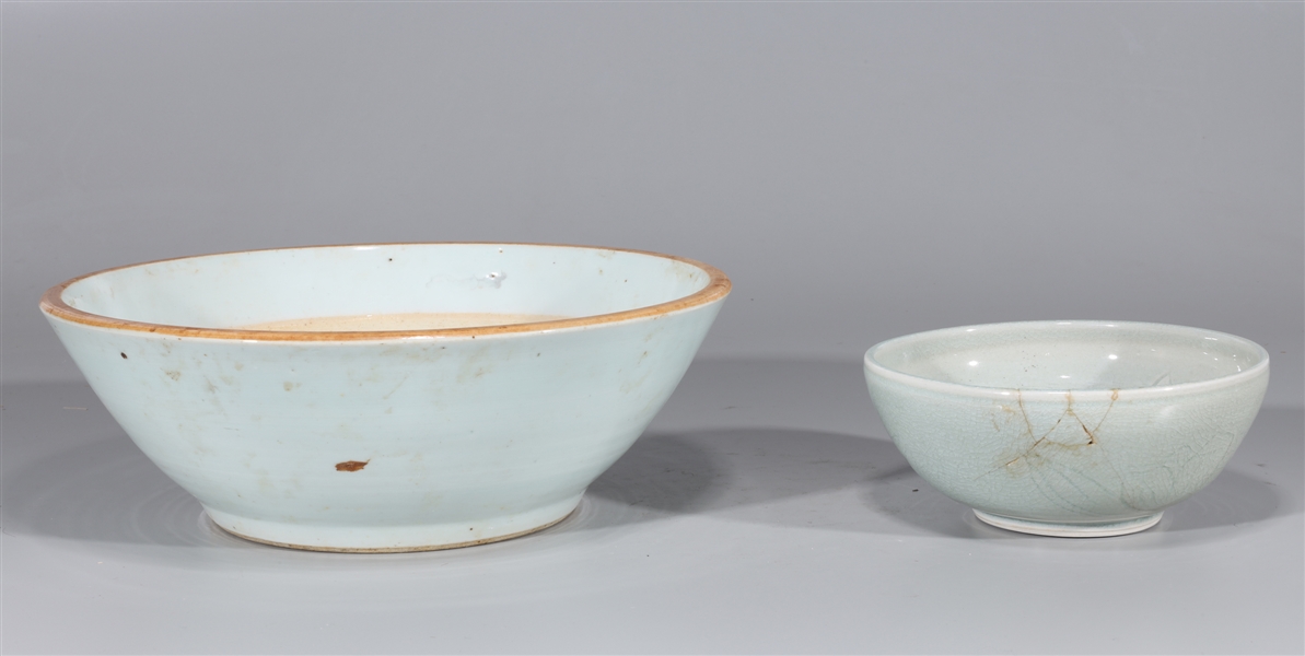 Appraisal: Two Korean celadon glazed ceramic bowls one with incised floral