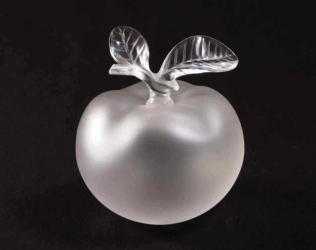 Appraisal: LALIQUE FRENCH CRYSTAL APPLE FORM PERFUME BOTTLE Frosted apple with