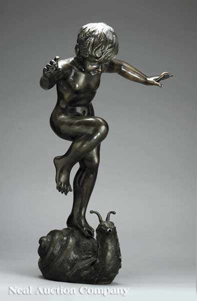 Appraisal: A Patinated Bronze Garden Sculpture of a Young Boy Balancing