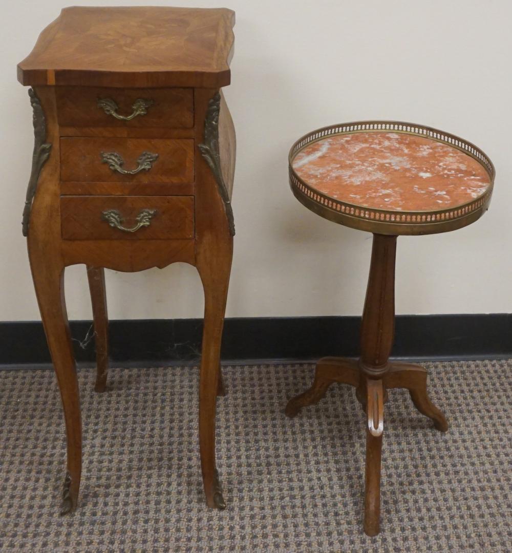 Appraisal: Louis XV Style Marquetry Kingwood Side Table and a Fruitwood