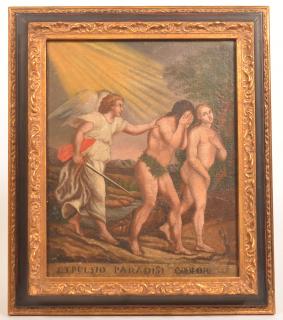 Appraisal: Antique Expulsion of Adam and Eve Painting Unsigned Antique European