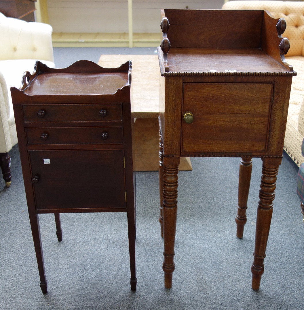 Appraisal: A William IV galleried mahogany single door night stand on