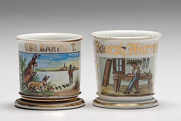 Appraisal: TWO OCCUPATIONAL SHAVING MUGS HUNTER AND CARPENTER lot of two