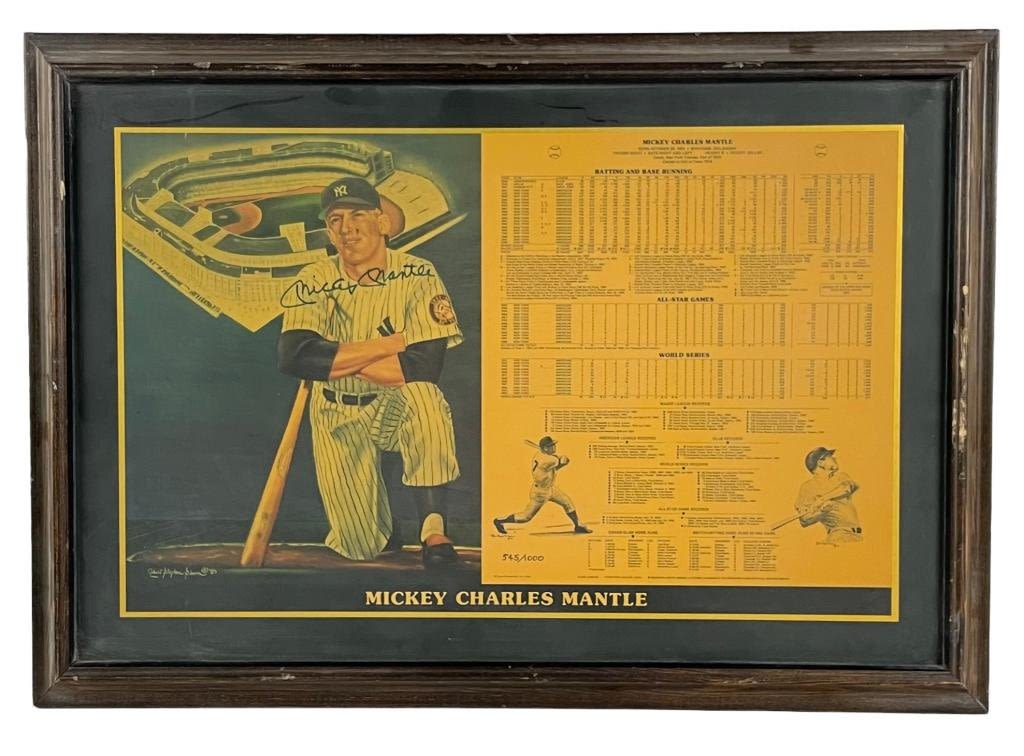 Appraisal: Autographed Mickey Mantle Lithograph w COAFrame x