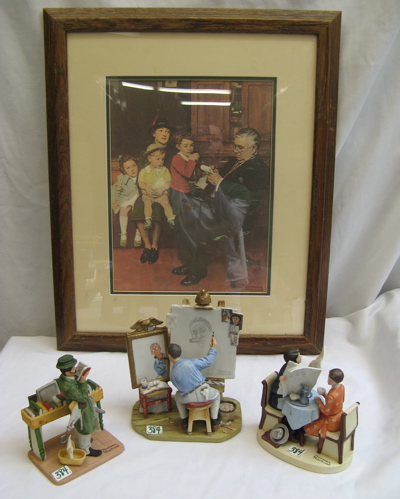 Appraisal: THREE NORMAN ROCKWELL PAINTED BISQUE FIGURES AND A NORMAN ROCKWELL