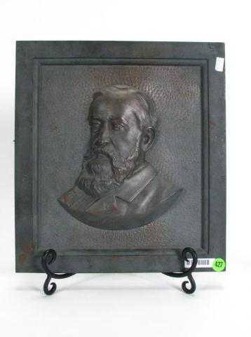 Appraisal: Cast metal bas relief portrait plaque depicting bearded man x