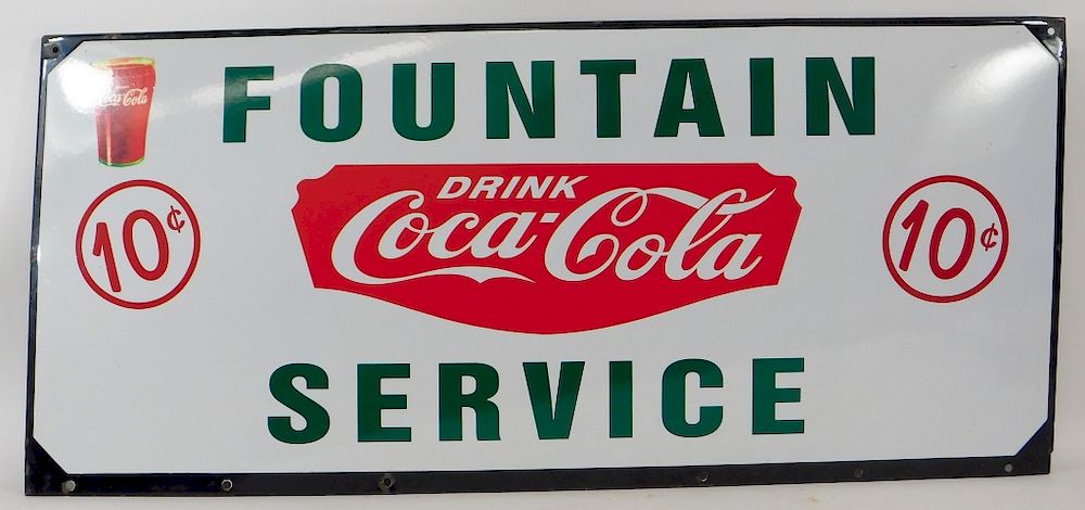 Appraisal: Coca-Cola Tin Fountain Service Cent Sign United States th Century