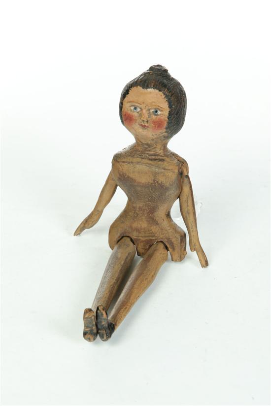 Appraisal: FOLKSY WOODEN DOLL American mid-late th century wood Handcarved with