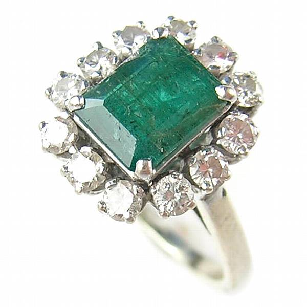 Appraisal: An emerald diamond and white gold ring emerald chipping evident