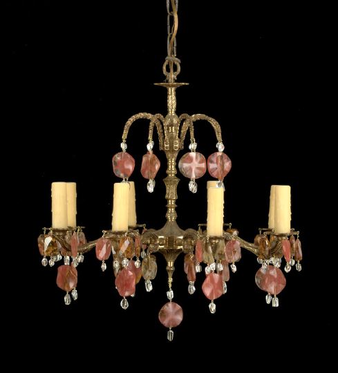 Appraisal: Continental Antique-Gilded Brass and Quartz Eight-Light Chandelier second quarter th