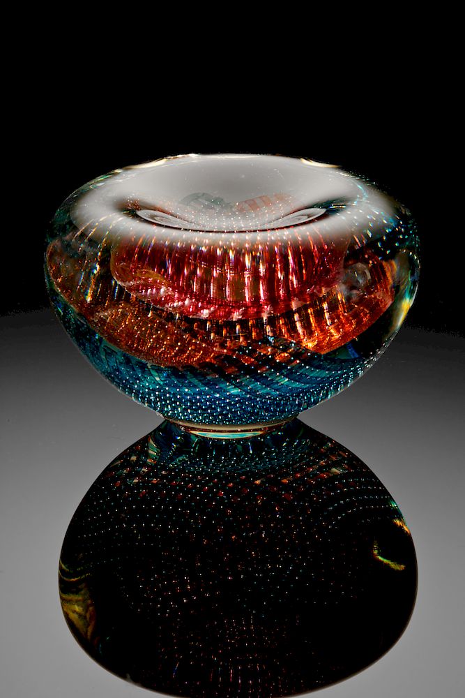 Appraisal: Gary Beecham Textile Vessel Signed Blown glass cross hatch technique