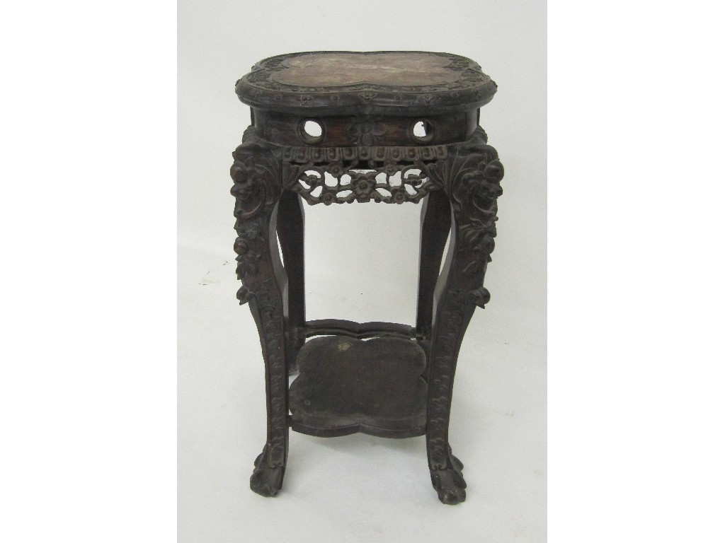 Appraisal: A Chinese rosewood plant stand with marble inset to the