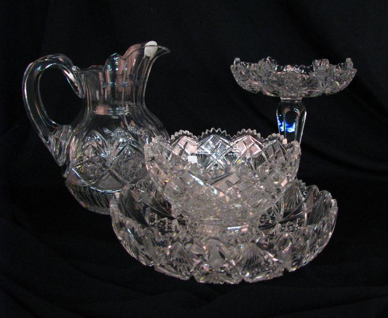 Appraisal: Four Items of Cut Glass including '' high pitcher ''