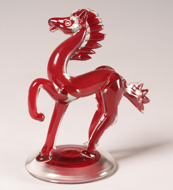 Appraisal: Murano Red Art Glass Horse 's attributed to Napoleone Martinuzzi