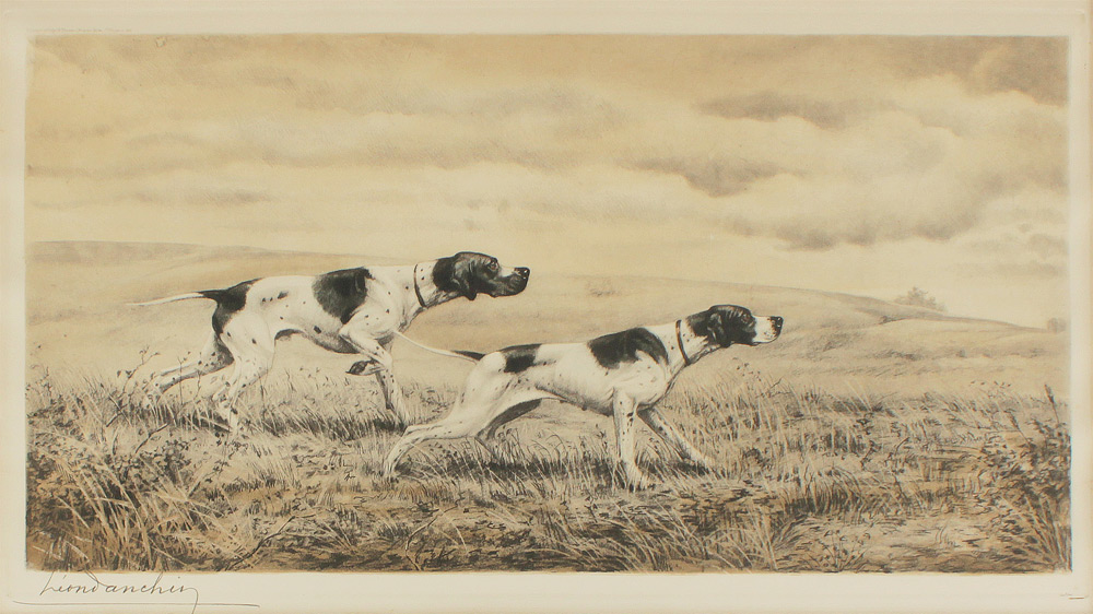 Appraisal: DANCHIN Leon French-American - Pointers in the Field Color Etching