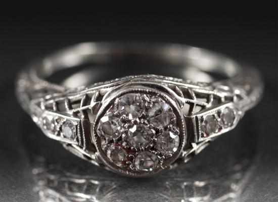 Appraisal: Art Deco K white gold and diamond ring size Estimate