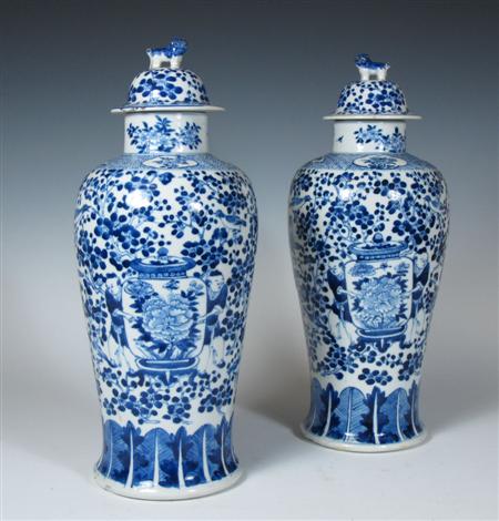 Appraisal: A pair of Chinese blue painted vases and covers of