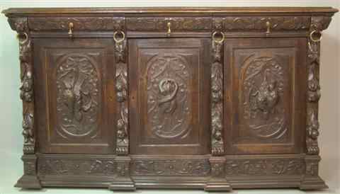 Appraisal: BAROQUE STYLE CARVED SIDEBOARD the molded top above three drawers