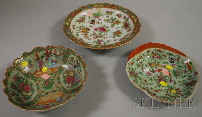 Appraisal: Three Pieces of Chinese Export Porcelain a famille rose footed