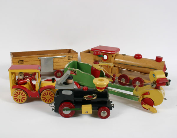 Appraisal: Brio Swedish wooden engine and car duck cart locomotive paper