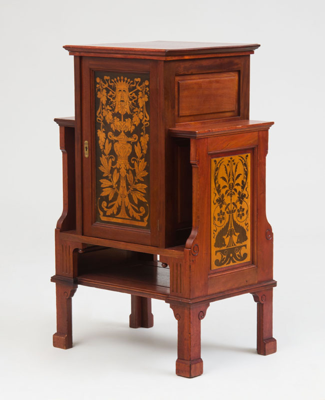 Appraisal: AESTHETIC MOVEMENT SIDE CABINET Stained mahogany parquetry x x in