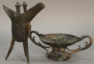 Appraisal: Two Archaic bronze vessels including a wine vessel with three