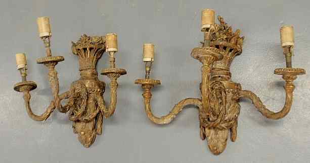 Appraisal: Pair of carved giltwood sconces early th c h x